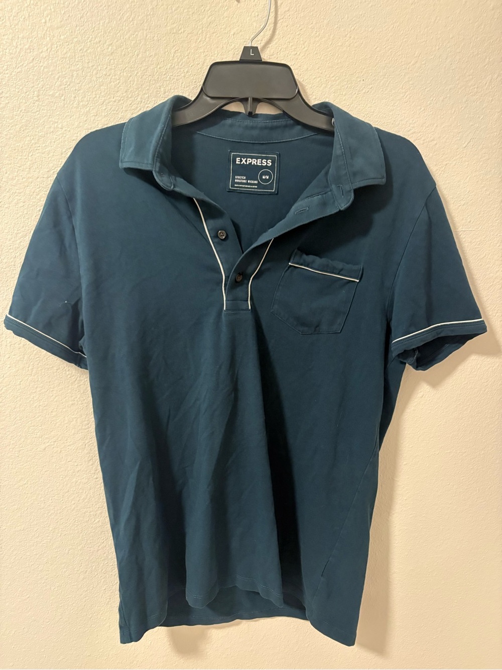 Express Men's Teal Polo with Contrast Piping